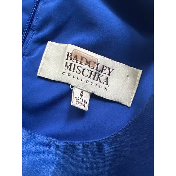 Badgley Mischka Royal Blue and Black Reverse Ruffle Structural Gown Sz 4 - Picture 9 of 14